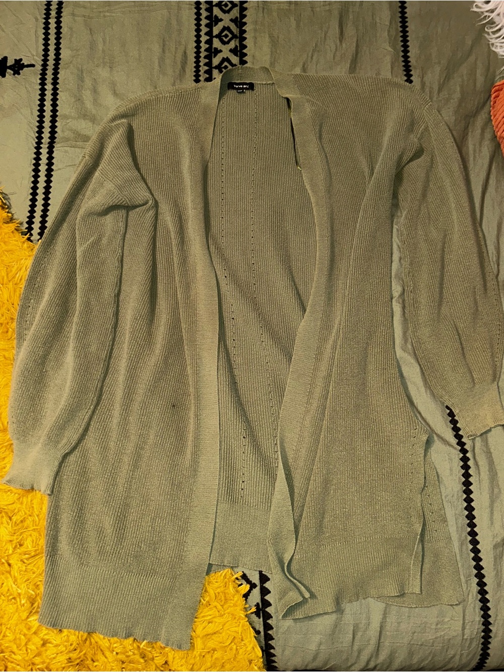Verve Ami Olive Green Open-Front Knit Cardigan